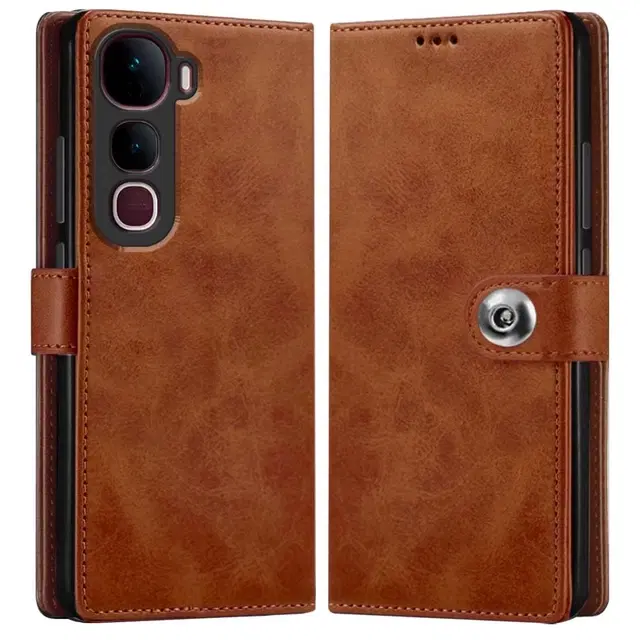 Artificial Leather Mobile Flip Cover for Vivo V2439 / Y400 Pro 5G, Brown