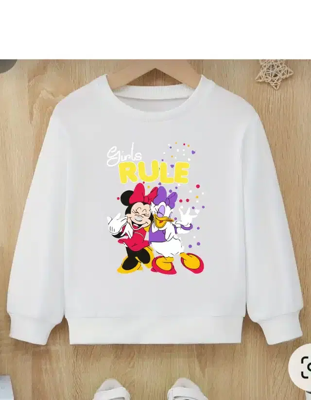 Fleece Printed Sweatshirt for Girls (White, 4-5 Years)
