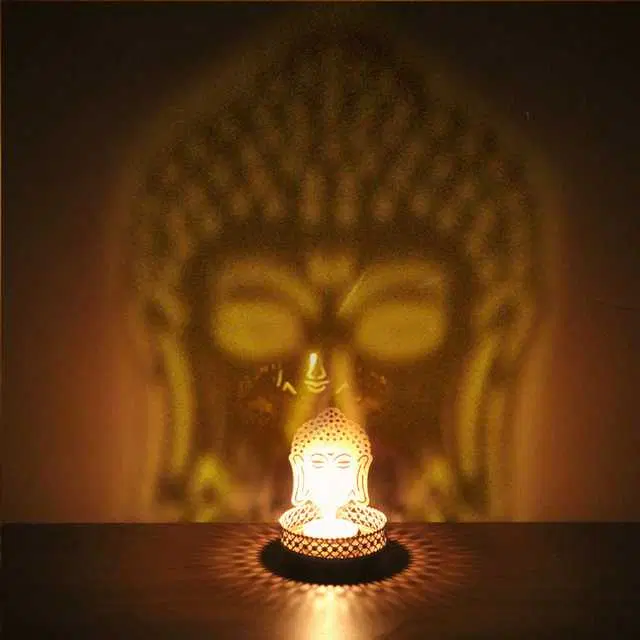 Divine Shadow Metal Buddha Tealight Holder, Golden, 4.5 X 3 X 4.5Inches, Du-008