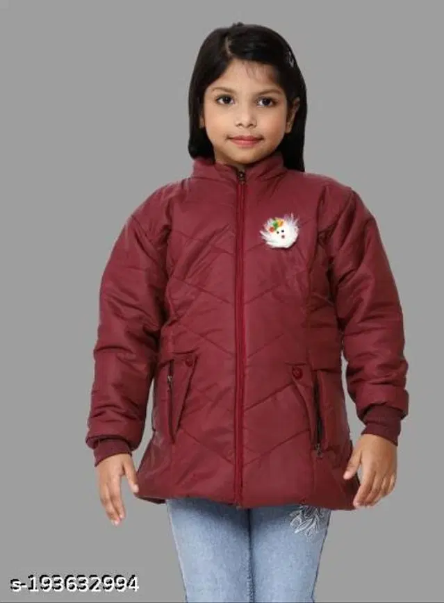 Polyester Jacket for Girls (Maroon, 4-5 Years)