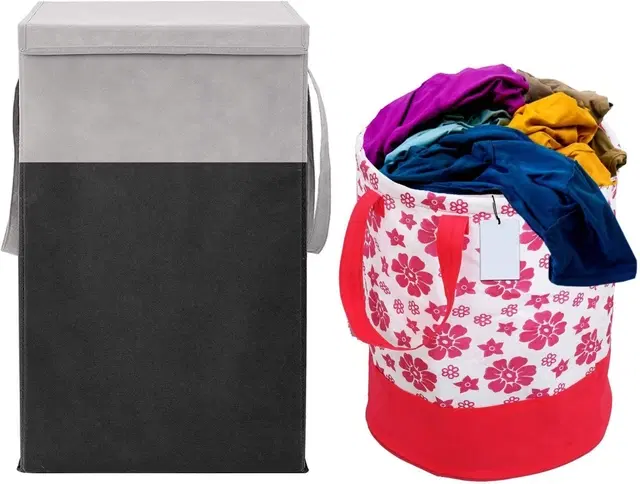 Canvas Laundry Basket,Multicolor,  (Pack Of 2)
