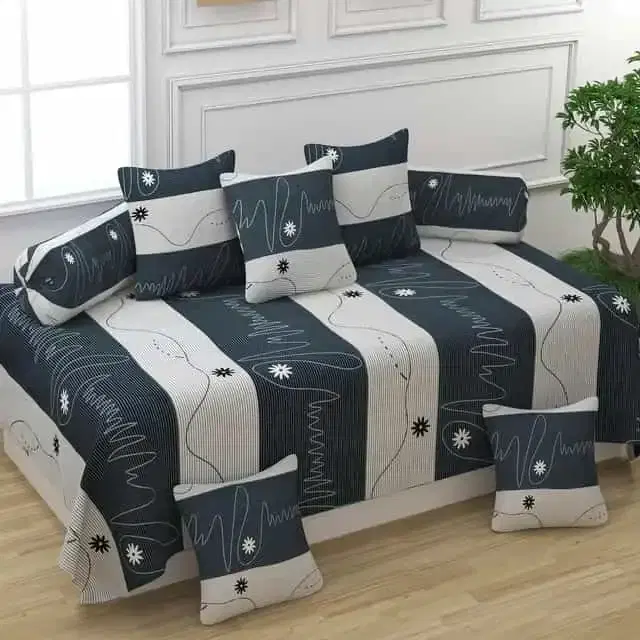 Adirav Polycotton Feel Single Bed Sheet, 2 Bolster covers & 5 Cushion Covers, Multi, ADRV-DW-96