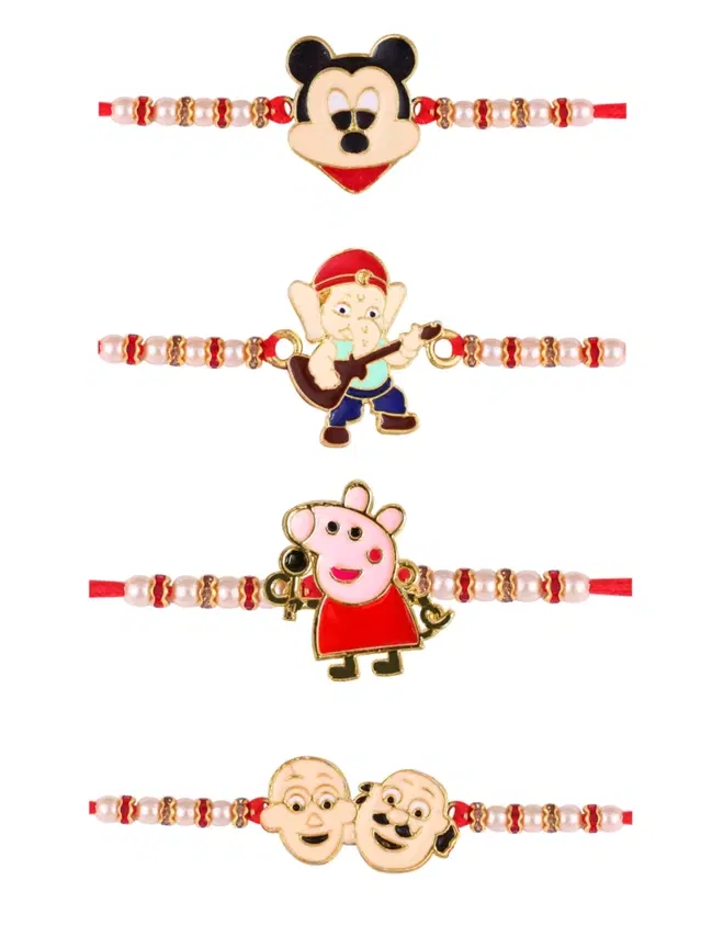 Designer Cartoon Characters Rakhi for Kids, Multicolor, Pack of 4
