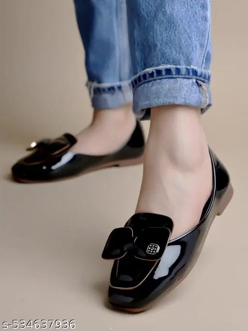 Patent Leather Ballerinas for Women (Black, IND-3)