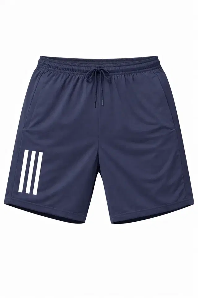 Polycotton Athletic Shorts with White Stripes for Men ,Blue (L)