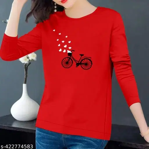 Cotton Blend Printed Sweatshirt for Women (Red, XS)