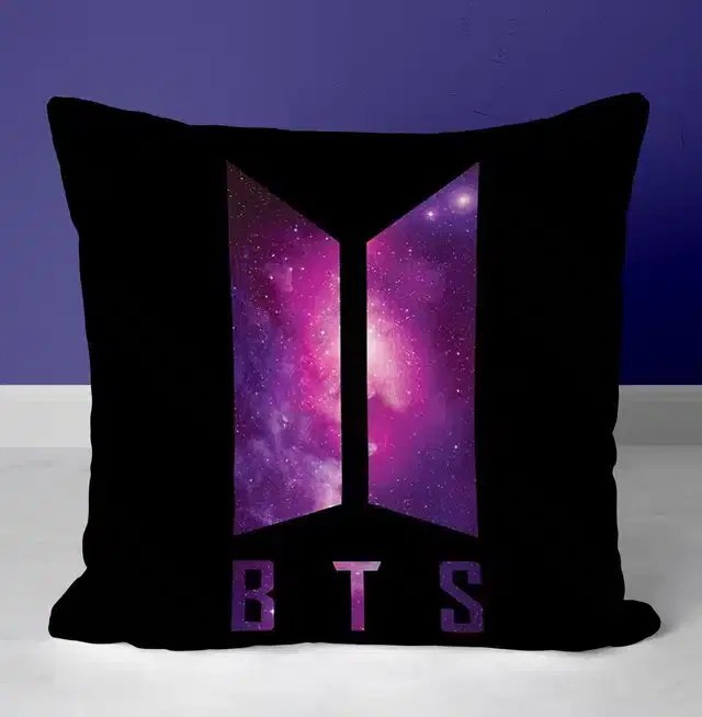 BTS Signature Printed Cushion Cover, Multicolor, 12X12 Inch, Gt-011
