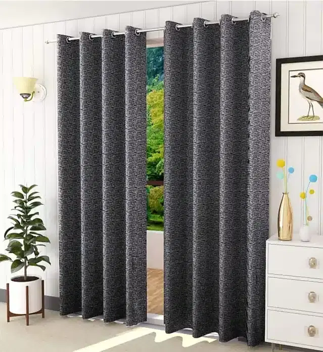 Cotton Door & Window Curtains, Pack of 2, Grey, 5 feet