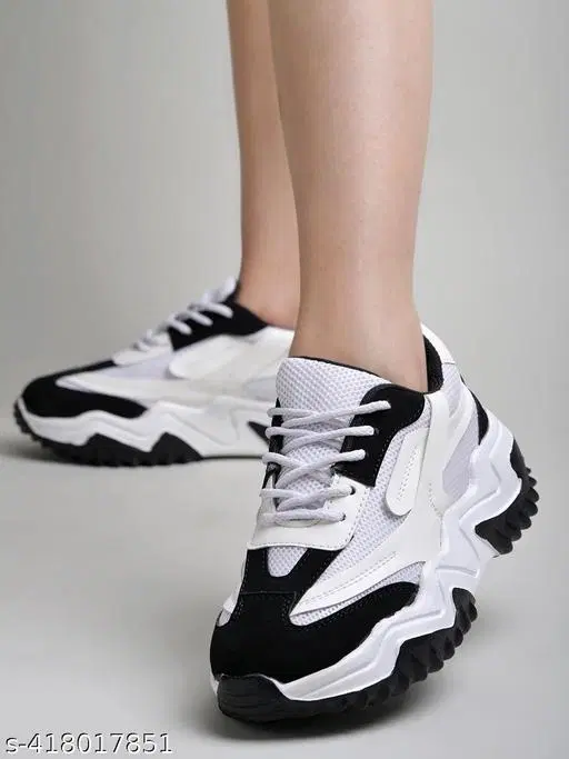Solid Synthetic Sneakers for Women (Black, IND-3)
