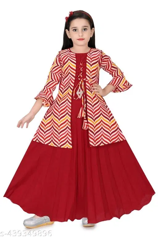 Polyester Ethnic Gown for Girls (Red, 4-5 Years)