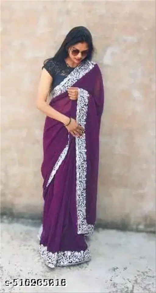 Georgette Embellished Saree For Women, Purple