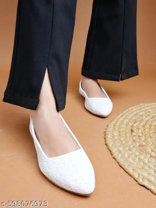 Solid Synthetic Comfort Pointed Toe Ballerinas (White, IND-3)