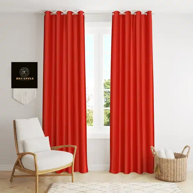 Polyester Curtains for Window & Door, Red, 5 feet, Pack of 2