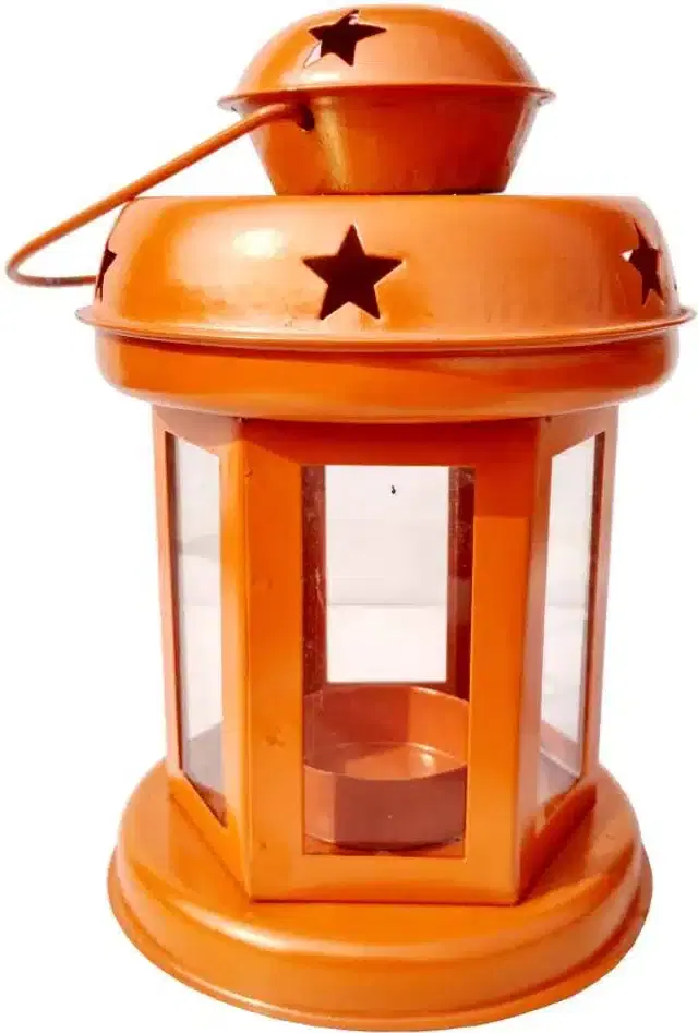 Hanging Tealight Candle Holder Lantern, Orange