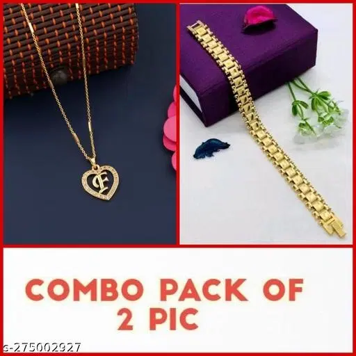 Alloy Pendant with Chain & Bracelet for Women, Set of 2 (Multicolor)