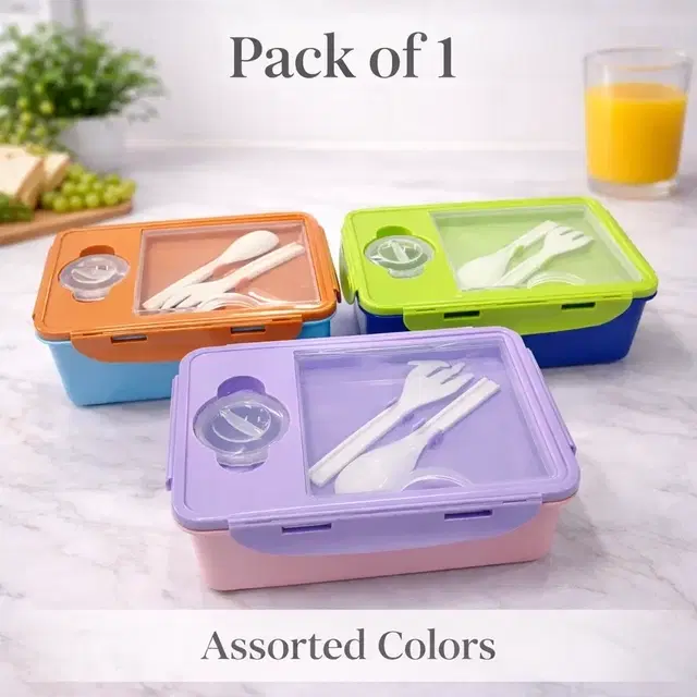 Lunch Box With Spoon & Fork Assorted Any 1 Colour