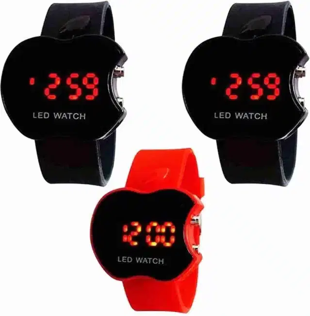 Digital Watch for Kids, Pack of 3 (Red & Black)