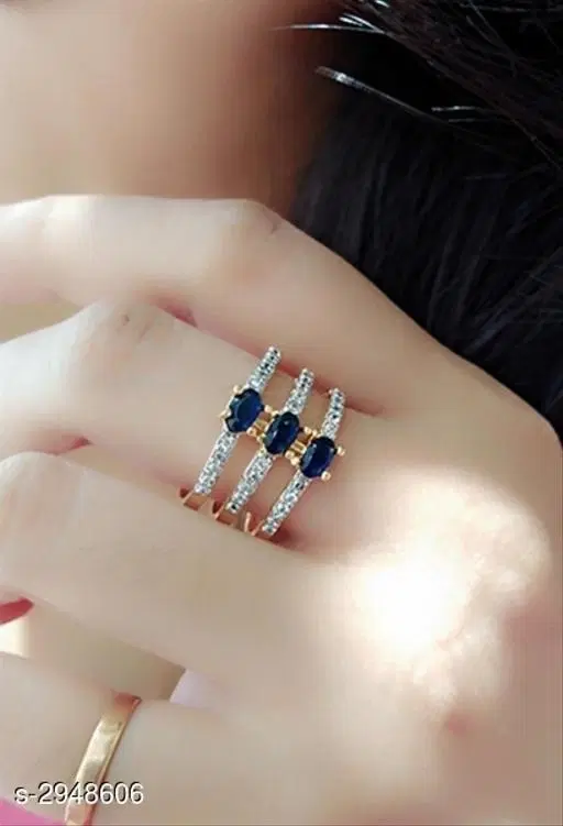 Designer Ring for Women, Pack of 2 (Dark Blue, Free Size)