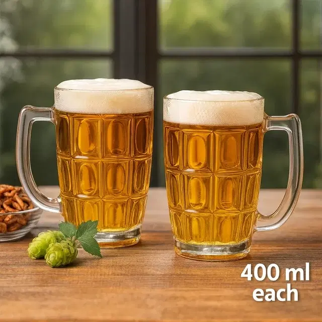 Afast Style Glass Beer mug, 400 ml, PACK OF 2