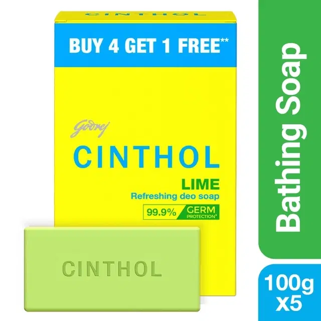 Cinthol Lime Refreshing Deo soap - 5X100g (Buy 4 Get 1 Free)
