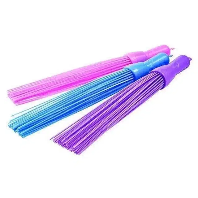 Plastic Sticks Brooms for Bathroom, Multicolor, Pack of 3