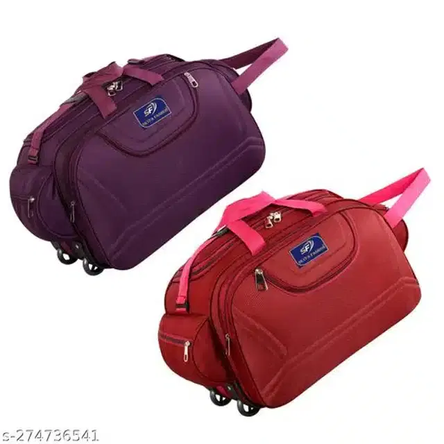 Nylon Strolley Duffel Bag, Purple & Red, 20x14x10 inches, Pack of 2