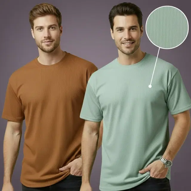 Polyester Round Neck T-shirt for Men, Multicolour, Pack of 2 (M)