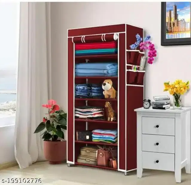 6 Shelves Metal Collapsible Shoe Rack, Maroon