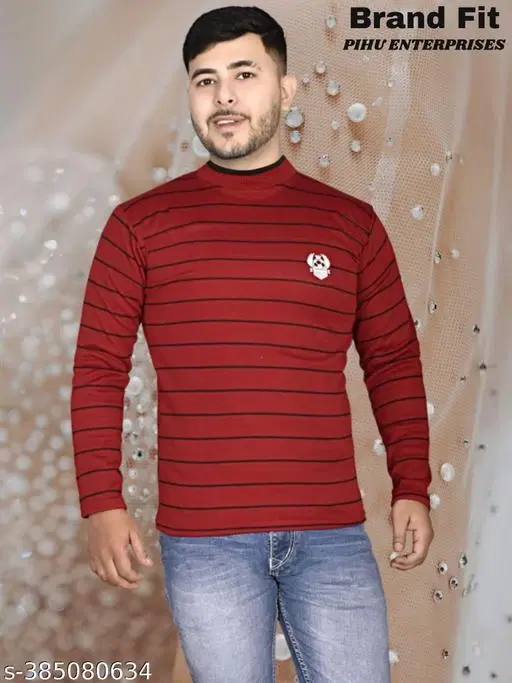 Acrylic Striped Sweater for Men (Red, XL)