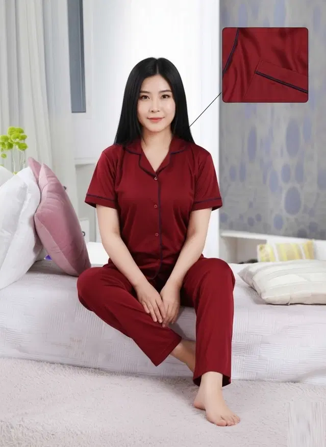 Satin Nightsuit for Women (Maroon, XXL)