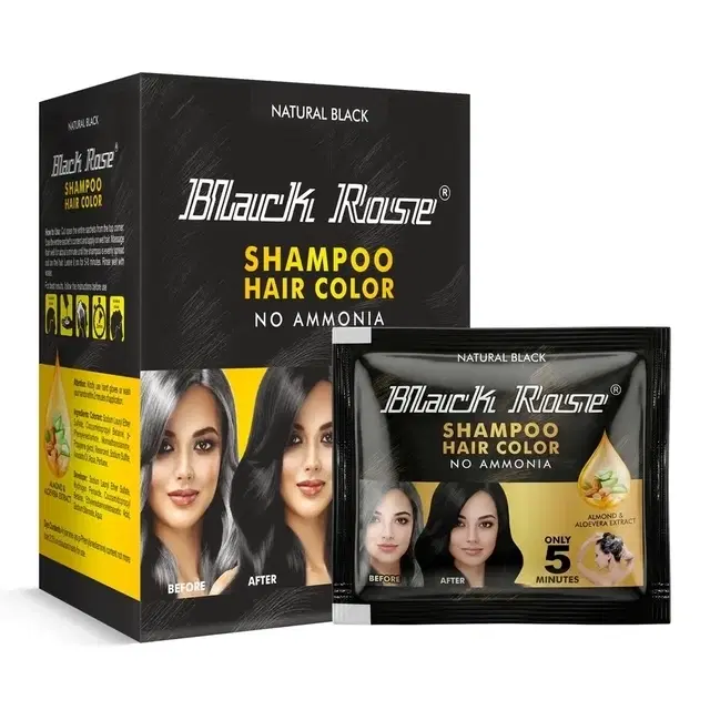 Black Rose Shampoo Hair Color/Colour With Almond & Aloevera Extract | Natural Black 3X10 ml (Pack Of 3)