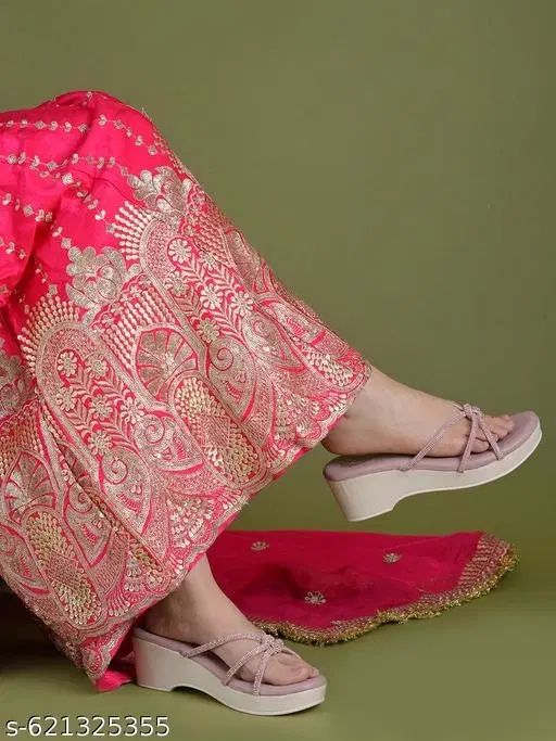 Embellished Open Toe Heel Sandals for Women (Peach, IND-3)