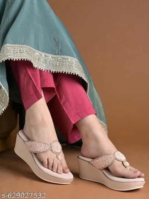 Embellished Heel Sandals for Women (Pink, IND-5)