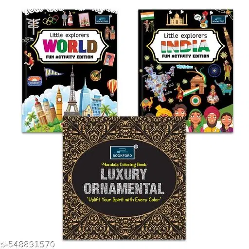 Little Explorers INDIA & WORLD Activity Editions with Stickers + Luxury Mandala Coloring Book – Uplift Your Spirit with Every Color  – Set of 3 Creative Books