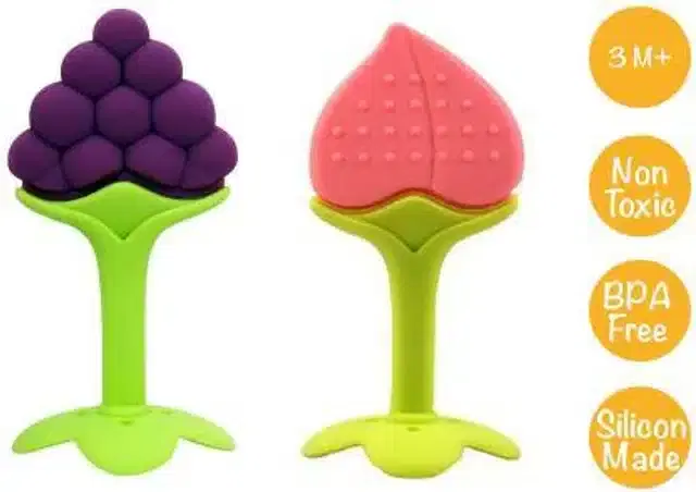 Silicone Smooth Teether for Kids, Multicolor, Pack of 2