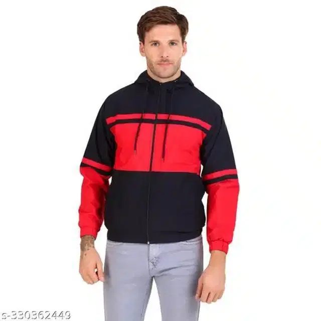 PU Jacket for Men (Red & Black, M)