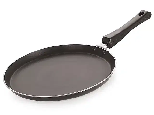 Aluminum Tawa with Heat-Resistant Handle, Black, 26 cm
