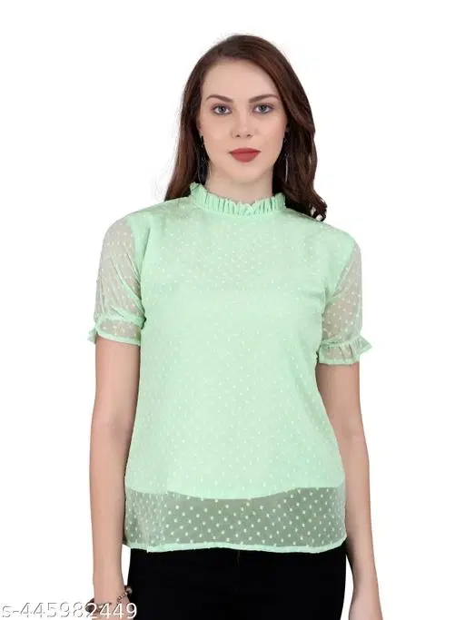 Casual Georgette Top for Women (Green, XL)