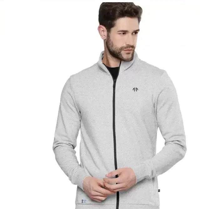 Fleece Printed Jacket for Men (Grey, M)