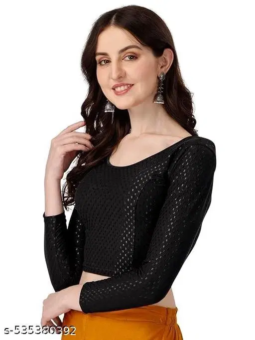 Lycra Ready Made Blouse for Women, Black (32)
