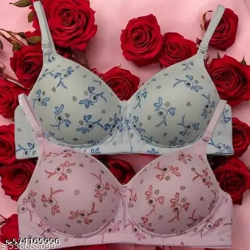 Cotton Printed Bra for Women & Girls, Multicolour, Pack of 3 (40A)