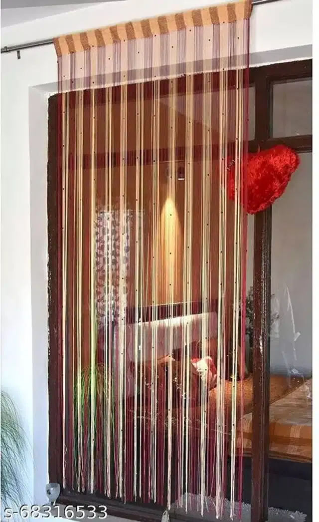 Polyester Beads Curtain for Door, Red & Yellow, 7 Feet