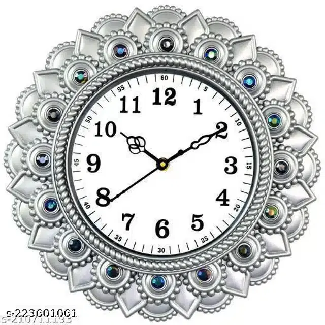 Designer Analog Wall Clock, Silver & White