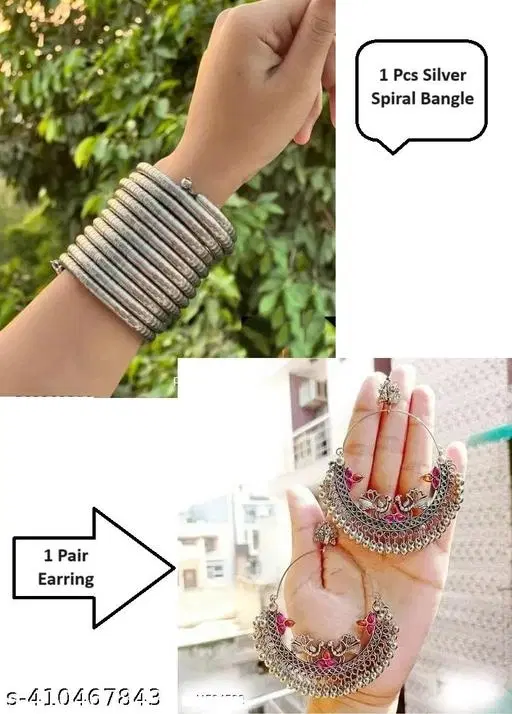 Fashionable Combo Earring with spiral bangle