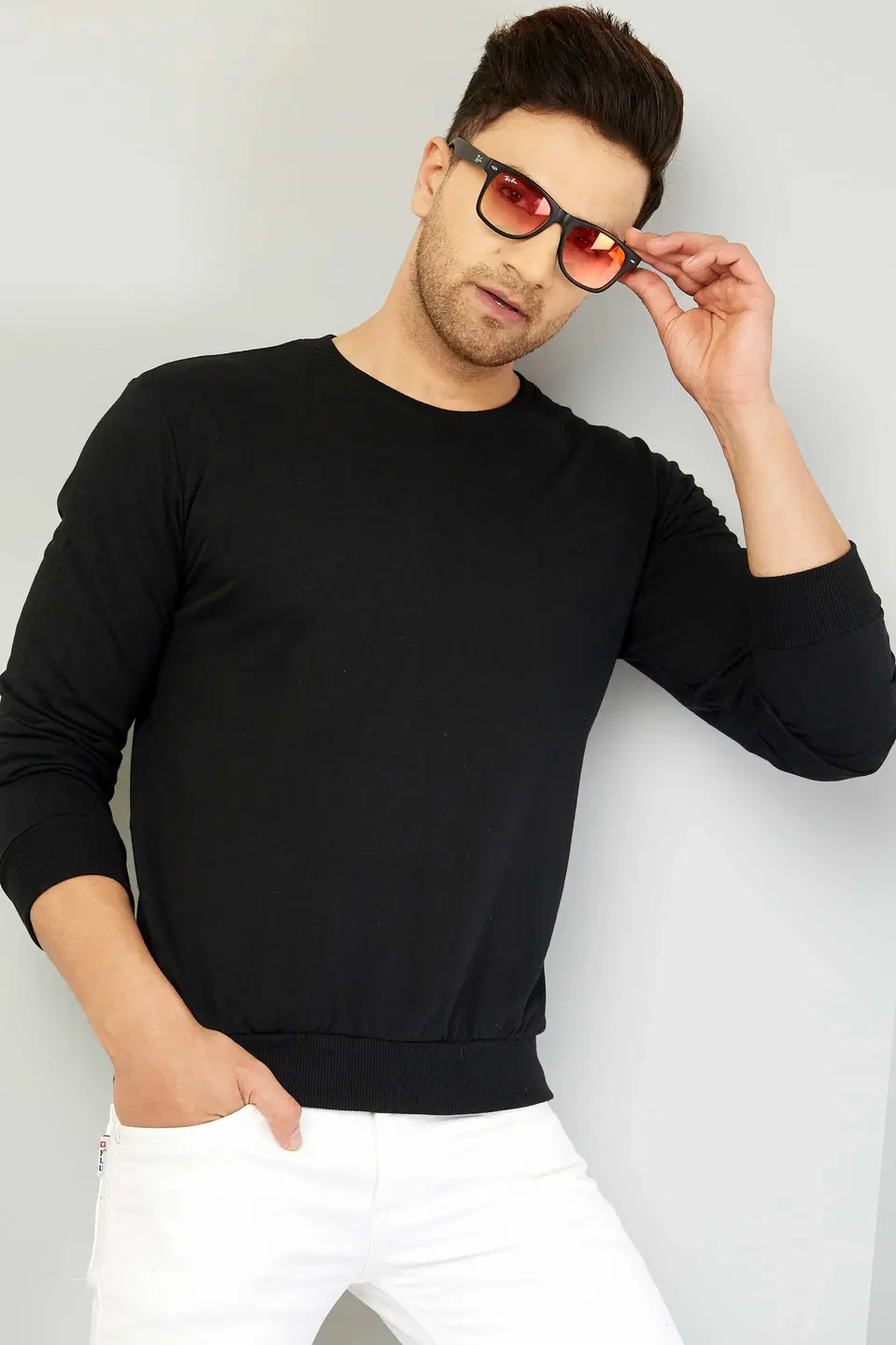 GESPO Mens Full Sleeve Solid Sweatshirt (Black, M) (S102)