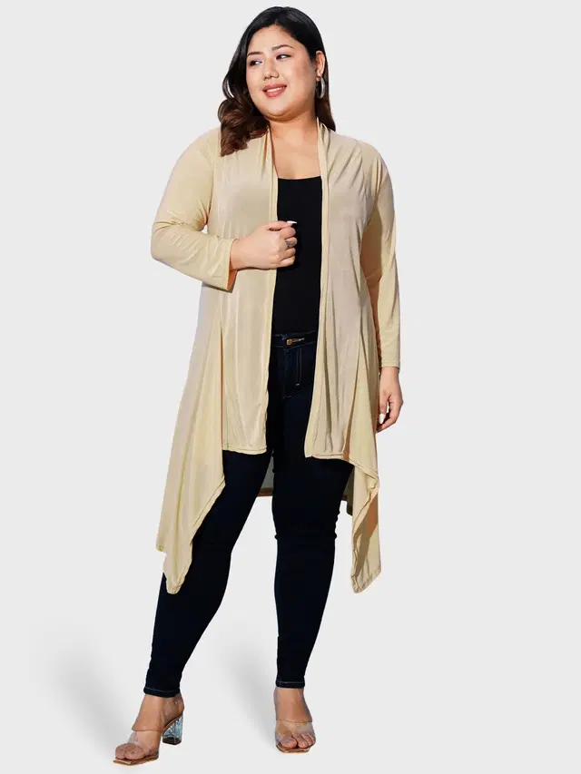 Hosiery Solid Shrug for Women (Beige, 2XL)