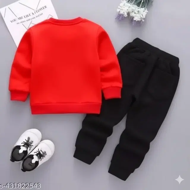 Cotton Printed Clothing Set for Boys (Red & Black, 5-6 Years)