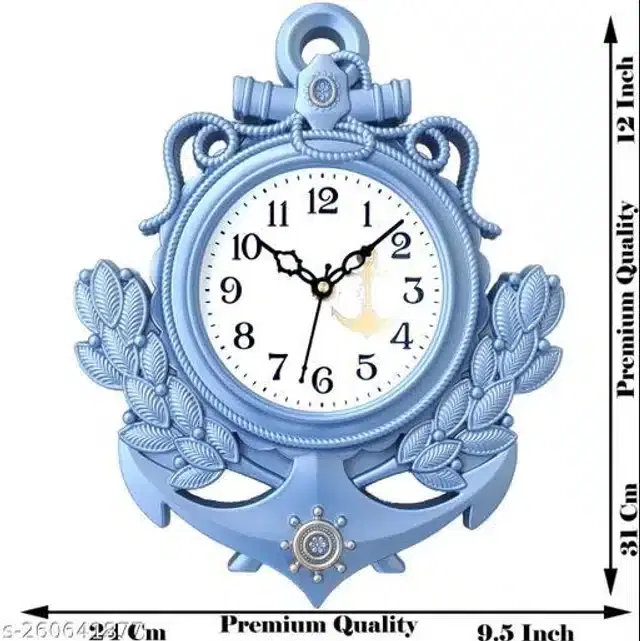 Analog Wall Clock, Blue, 31x24 cm