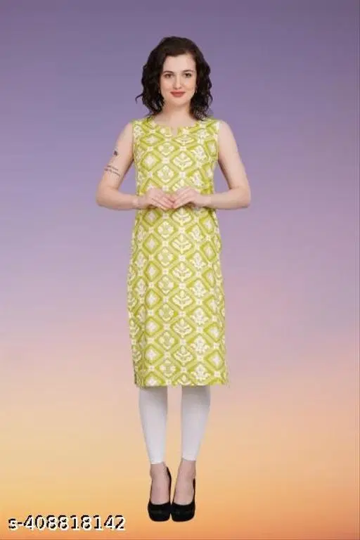 Polycotton Printed Kurti for Women, Green (S)