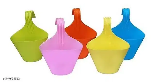 Plastic Hanging Planters, Multicolor, Pack of 5